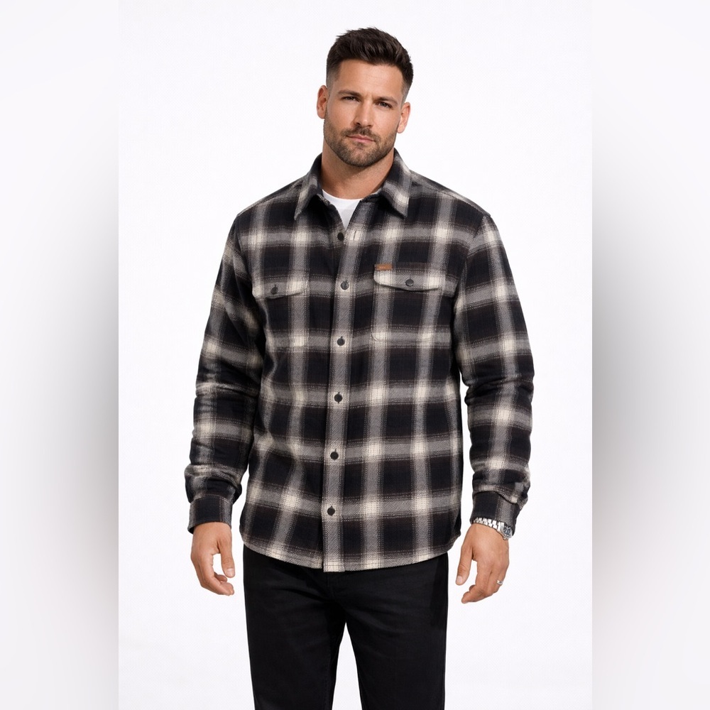 Orvis Plaid Flannel Shirt Jacket Black Gray Men’s L Button Up Outdoor Wear
